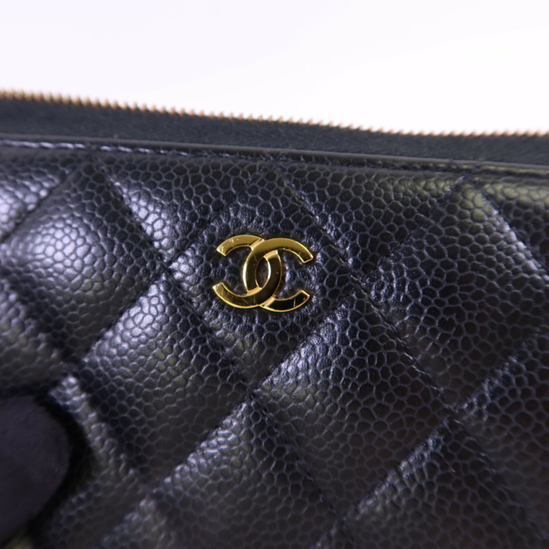CHANEL 牛皮皮革Zipper Long Round Wallet金扣長錢包-10