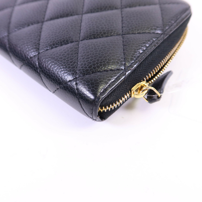 CHANEL 牛皮皮革Zipper Long Round Wallet金扣長錢包-12