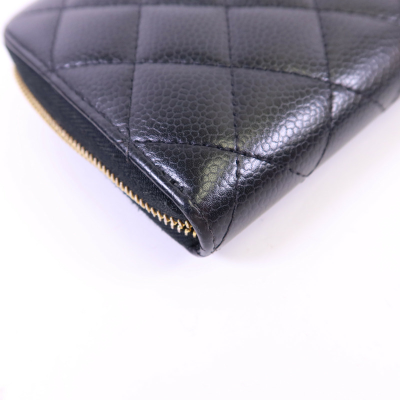 CHANEL 牛皮皮革Zipper Long Round Wallet金扣長錢包-13