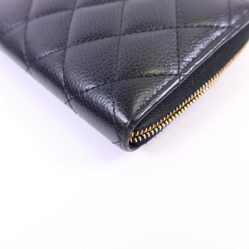 CHANEL 牛皮皮革Zipper Long Round Wallet金扣長錢包-14