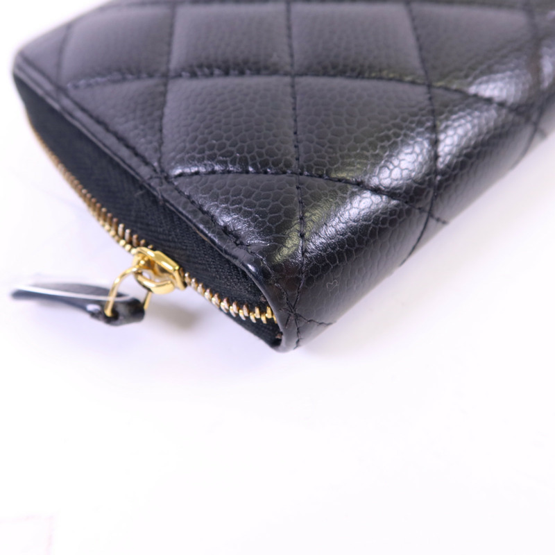 CHANEL 牛皮皮革Zipper Long Round Wallet金扣長錢包-15