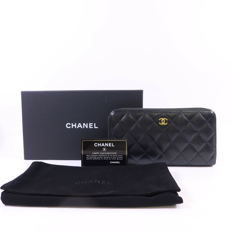 CHANEL 牛皮皮革Zipper Long Round Wallet金扣長錢包-16