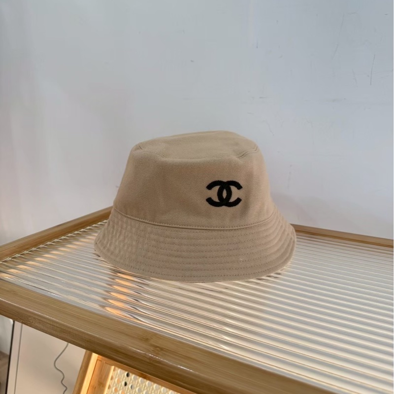 Chanel 奶茶色黑logo漁夫帽-0