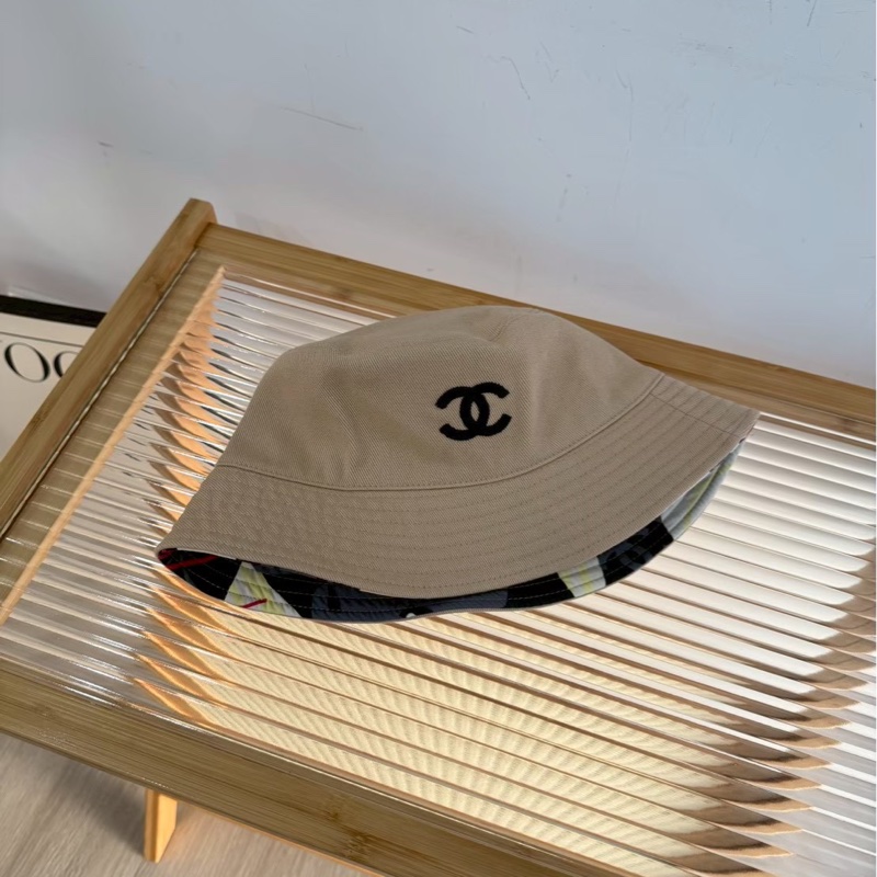 Chanel 奶茶色黑logo漁夫帽-4
