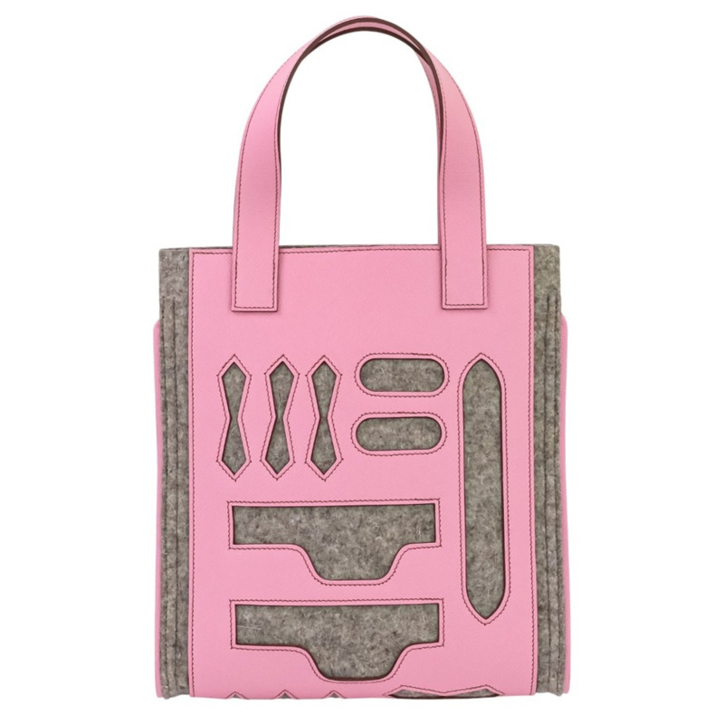 愛馬仕 Petit H Epsom 粉紅色和灰色毛氈手提包。女士款。二手奢侈品牌。-2