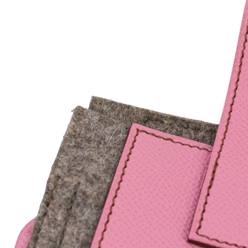 愛馬仕 Petit H Epsom 粉紅色和灰色毛氈手提包。女士款。二手奢侈品牌。-5