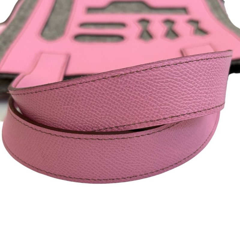 愛馬仕 Petit H Epsom 粉紅色和灰色毛氈手提包。女士款。二手奢侈品牌。-10