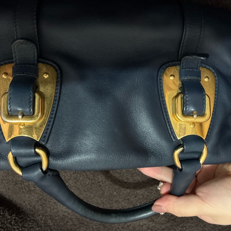 Prada 深藍色全皮 可斜背-1