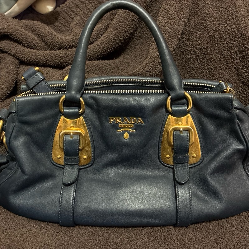 Prada 深藍色全皮 可斜背-5