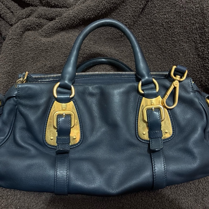 Prada 深藍色全皮 可斜背-6