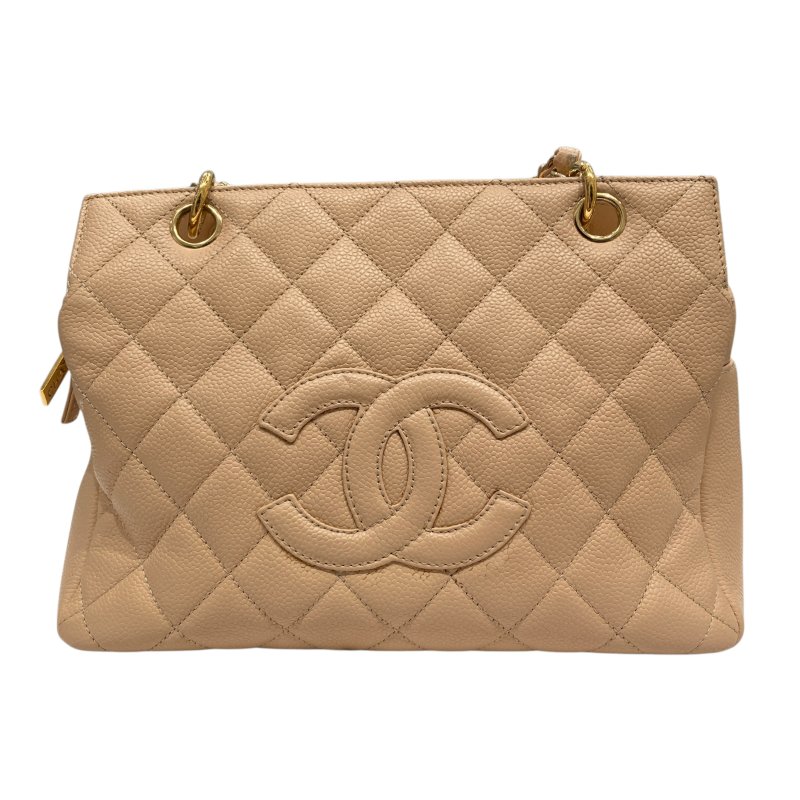 CHANEL 香奈兒 Petite Timeless Tote PPT 荔枝牛皮 托特包 奶茶色 金釦-1