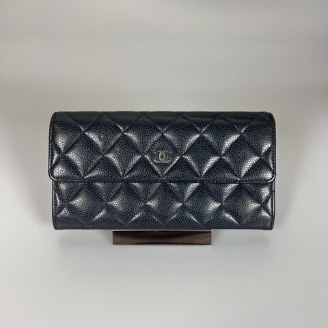 CHANEL CF菱格紋信封長夾黑 21開