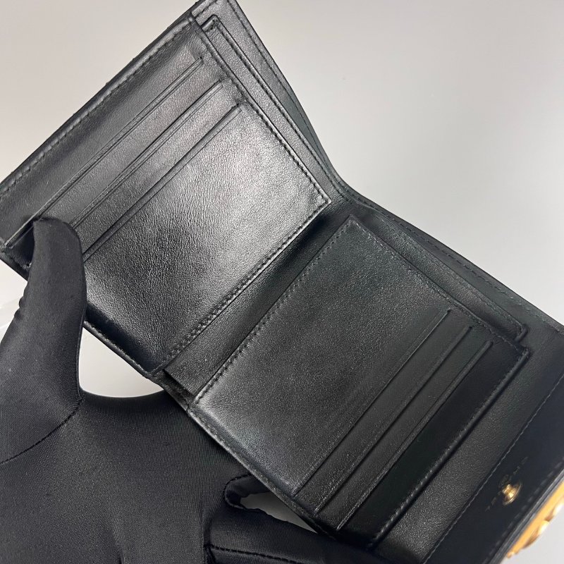 CHANEL BOY荔枝三折短夾 黑金 23開-5