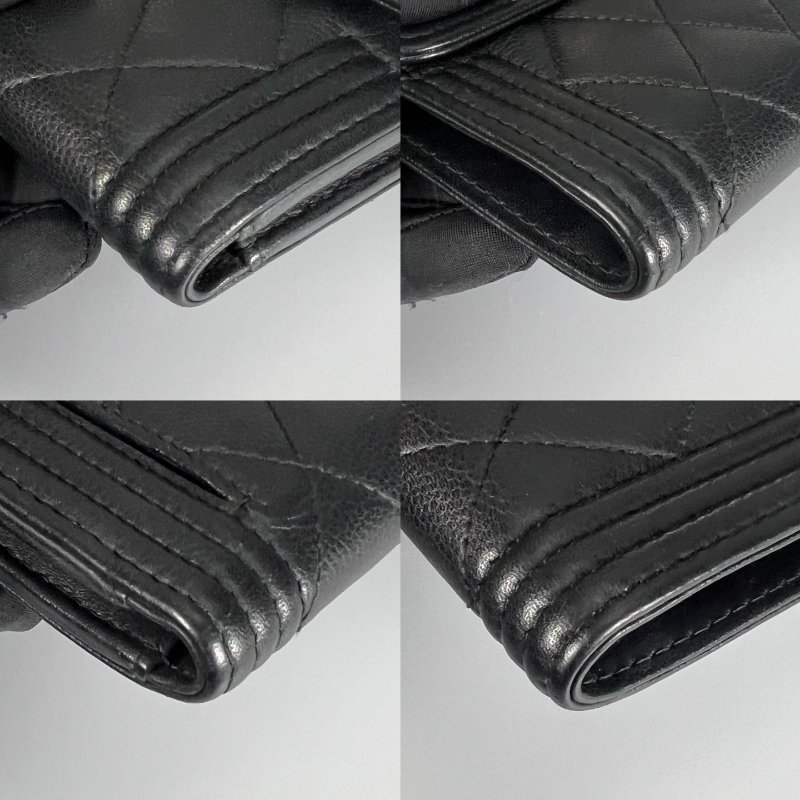 CHANEL BOY荔枝三折短夾 黑金 23開-9