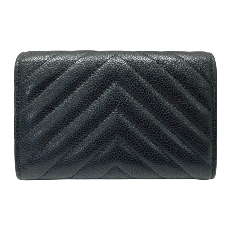 CHANEL 香奈兒 荔枝牛皮 三折 山形紋 中夾 黑銀-1