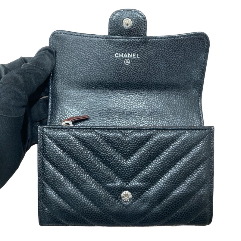 CHANEL 香奈兒 荔枝牛皮 三折 山形紋 中夾 黑銀-12