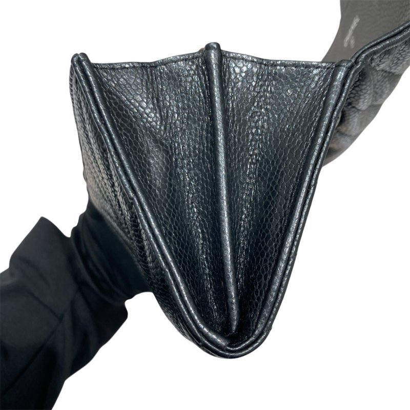 CHANEL 香奈兒 荔枝牛皮 三折 山形紋 中夾 黑銀-13