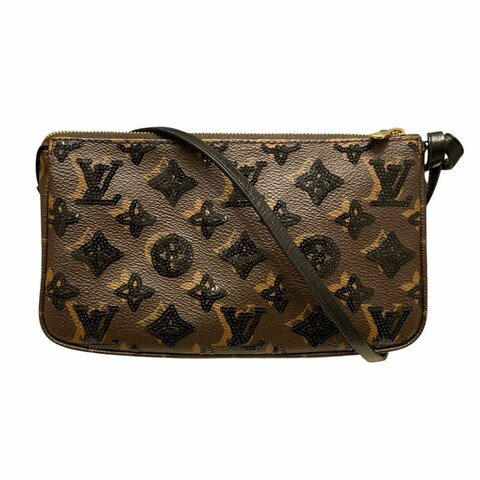 LOUIS VUITTON 路易威登 M26473 POCHETTE ACCESSOIRES 麻將包 PVC帆布 亮片老花 棕色