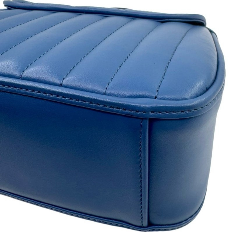 GUCCI古馳 Marmont 銀標Logo 竪條斜紋絎縫 皮革 單肩斜挎手提包 迷你 女款 藍色 剪标-9