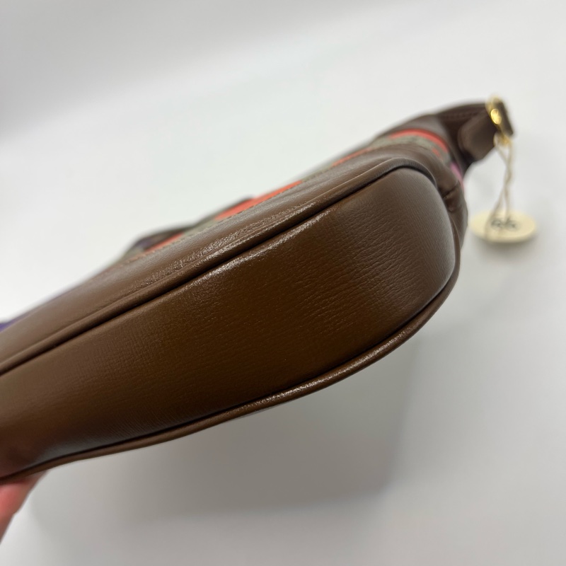 GUCCI古馳 Jackie 1961 金色鎖扣幾何印花可拆卸延長肩帶 帆布拼皮革飾邊 半月腋下包 單肩包 小號 女款 棕粉拼色-6