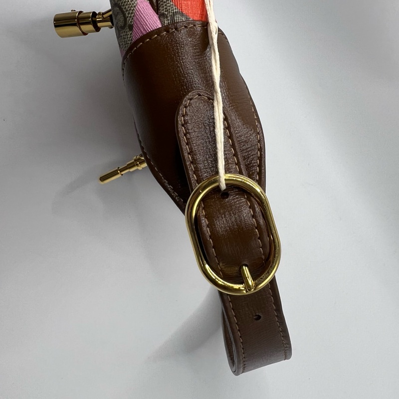 GUCCI古馳 Jackie 1961 金色鎖扣幾何印花可拆卸延長肩帶 帆布拼皮革飾邊 半月腋下包 單肩包 小號 女款 棕粉拼色-7