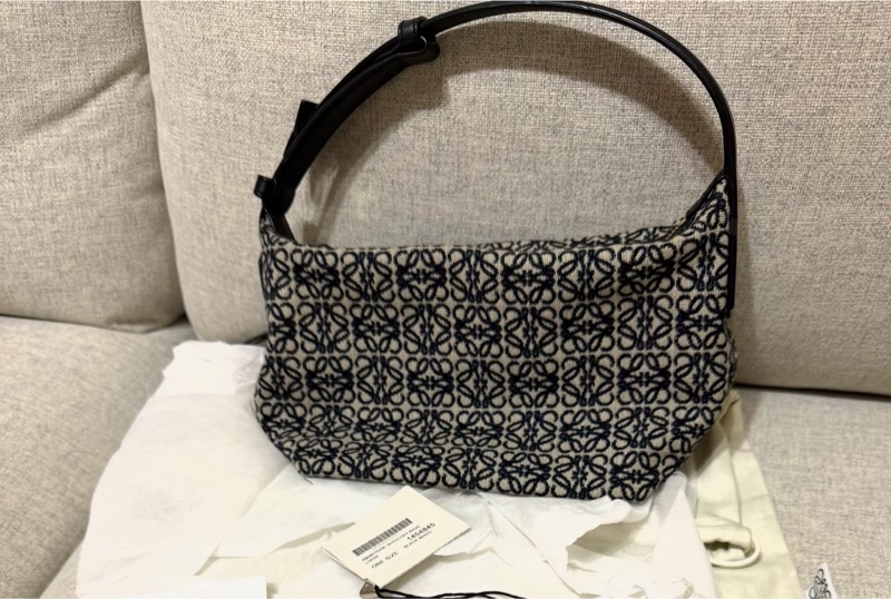 Loewe LOEWE Cubi 緹花帆布小牛皮 小號飯盒包 海軍藍-0