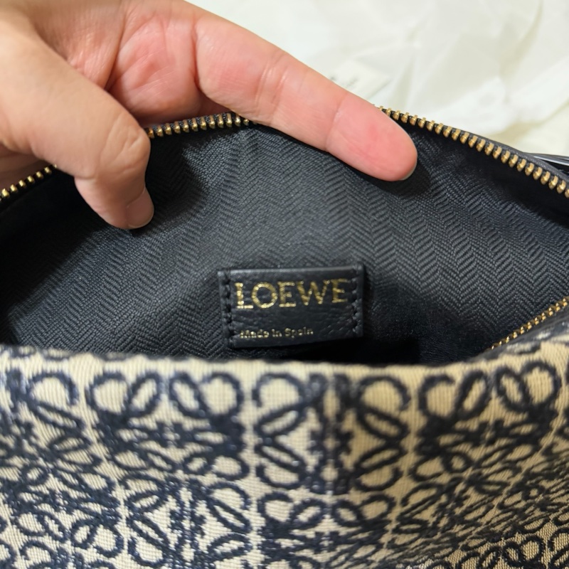 Loewe LOEWE Cubi 緹花帆布小牛皮 小號飯盒包 海軍藍-3