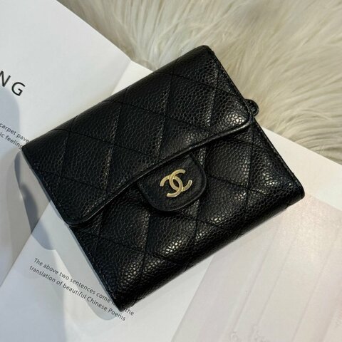 香奈兒 黑金三折短夾