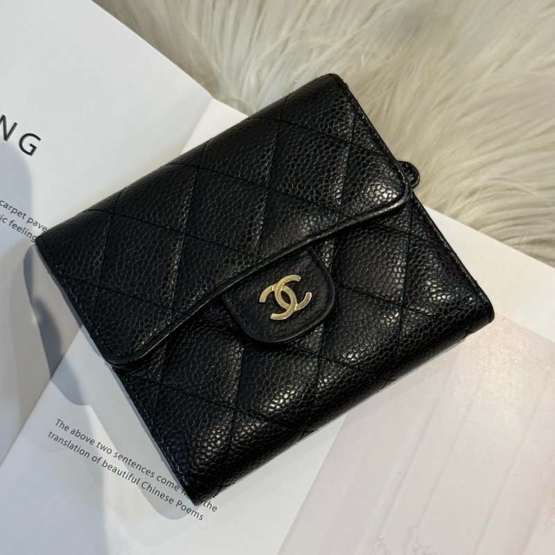 香奈兒 黑金三折短夾-0