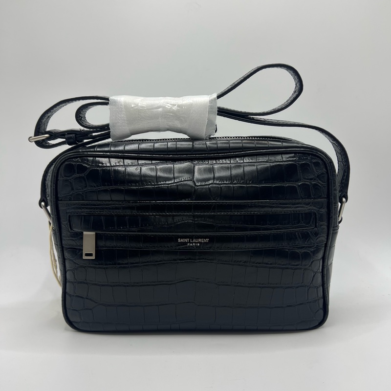 SAINT LAURENT 圣罗兰 YSL 黑色鳄鱼压纹相机包 男女同款单 尺寸 24*16*6.5cm-0