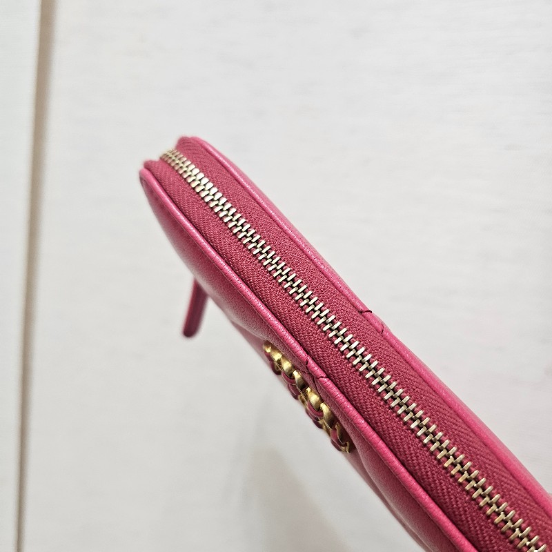 [ 新年福利推薦🧧] Chanel玫粉羊皮金釦19系列拉鏈中夾-4