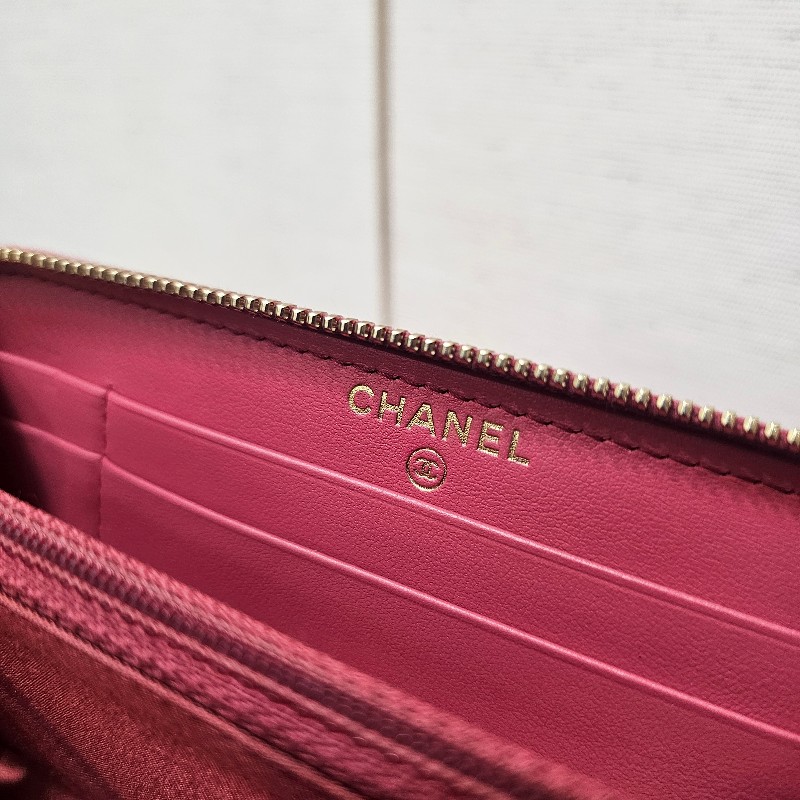 [ 新年福利推薦🧧] Chanel玫粉羊皮金釦19系列拉鏈中夾-12