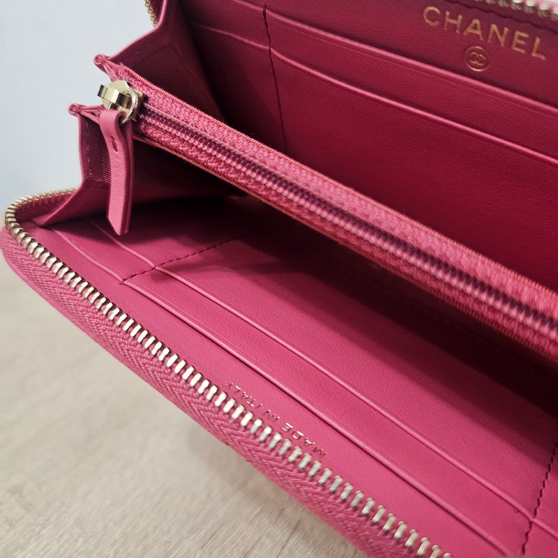 [ 新年福利推薦🧧] Chanel玫粉羊皮金釦19系列拉鏈中夾-13