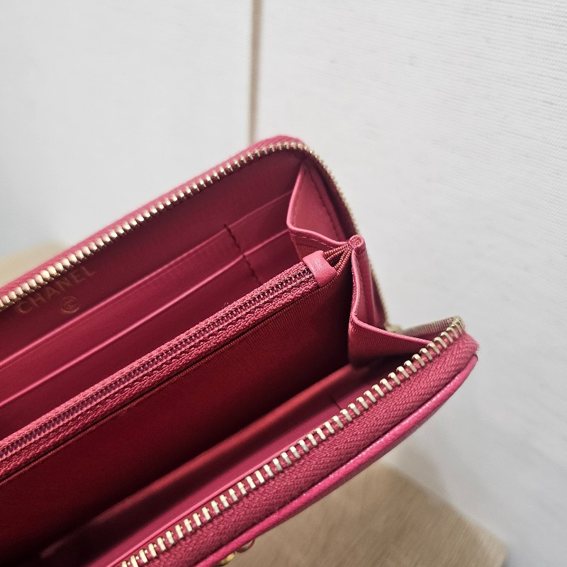 [ 新年福利推薦🧧] Chanel玫粉羊皮金釦19系列拉鏈中夾-14
