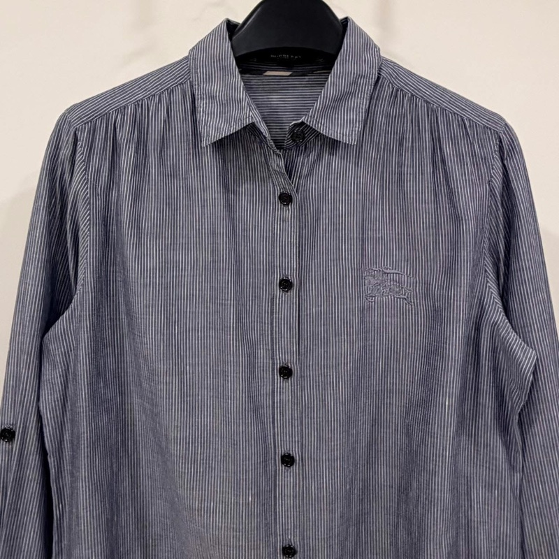 BURBERRY 倫敦 直條紋大戰馬刺繡襯衫-7