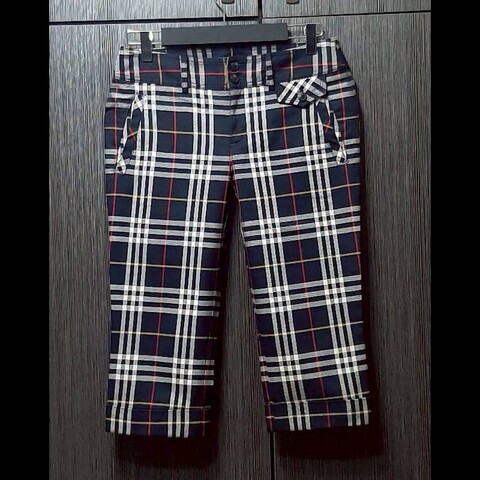 （日本製MIJ）絕版BURBERRY 博柏利 BLUE LABEL 藍標 女格紋反折七分褲38號