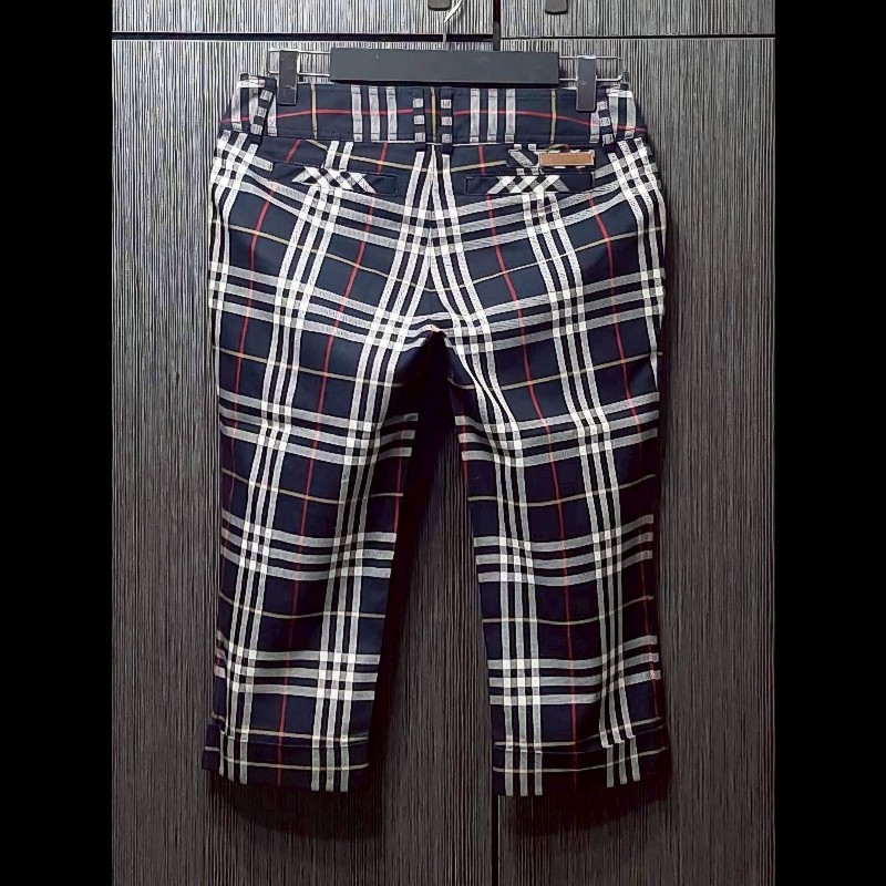 （日本製MIJ）絕版BURBERRY 博柏利 BLUE LABEL 藍標 女格紋反折七分褲38號-1