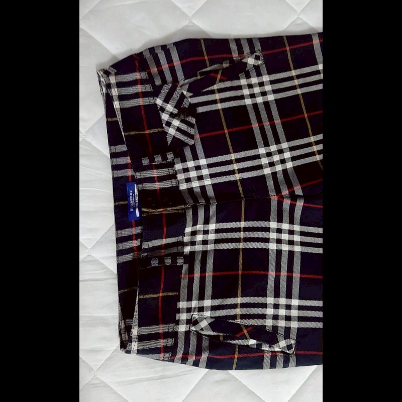 （日本製MIJ）絕版BURBERRY 博柏利 BLUE LABEL 藍標 女格紋反折七分褲38號-2