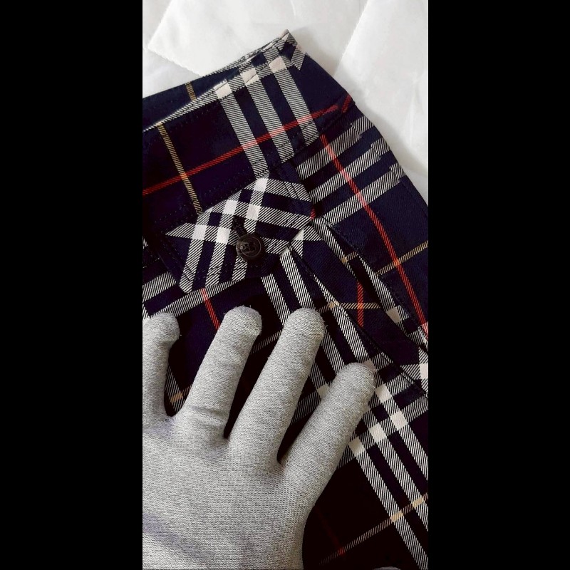 （日本製MIJ）絕版BURBERRY 博柏利 BLUE LABEL 藍標 女格紋反折七分褲38號-4