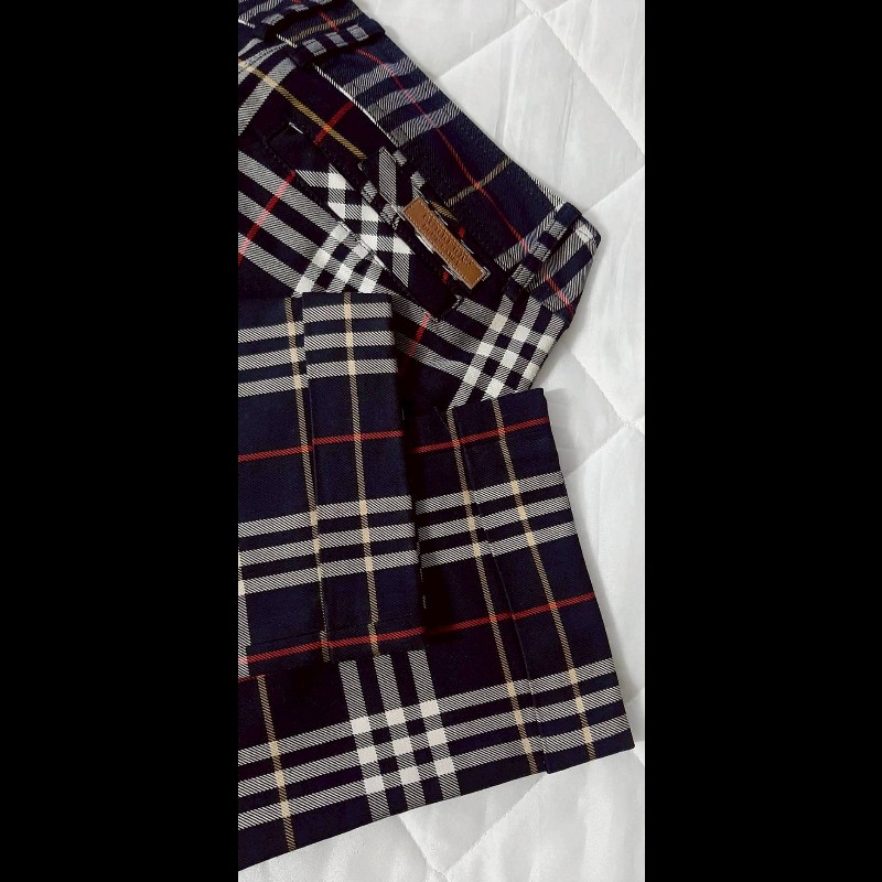（日本製MIJ）絕版BURBERRY 博柏利 BLUE LABEL 藍標 女格紋反折七分褲38號-5
