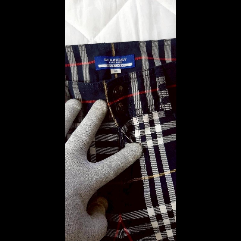 （日本製MIJ）絕版BURBERRY 博柏利 BLUE LABEL 藍標 女格紋反折七分褲38號-6