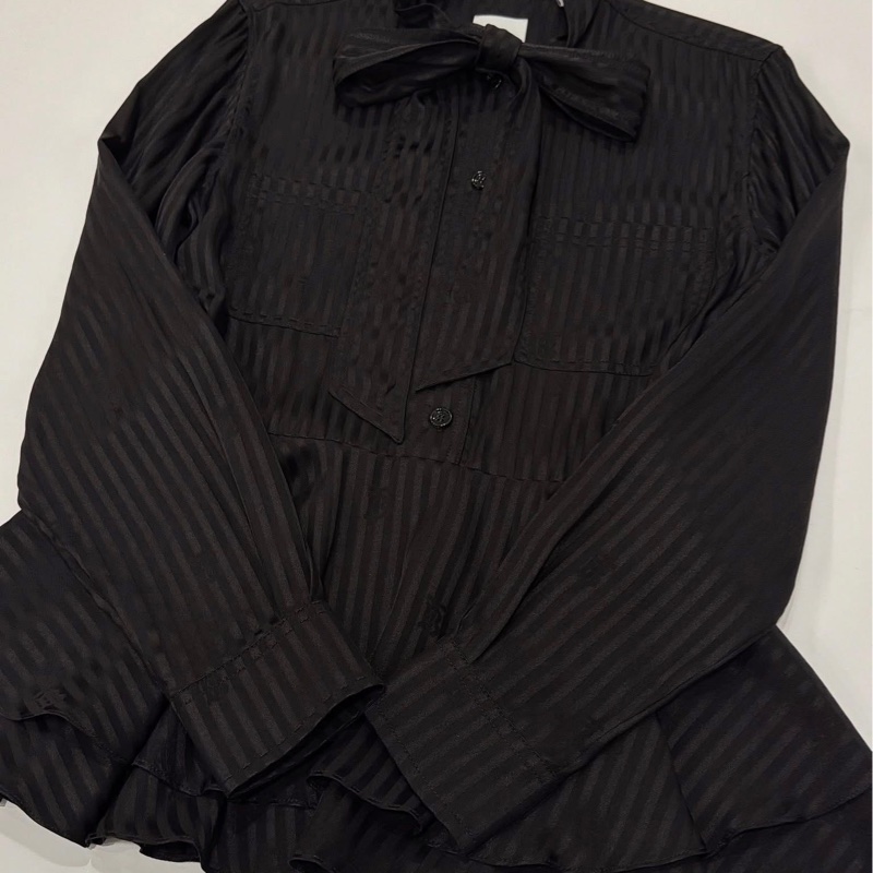 BURBERRY 新標 滿版TB 直條紋桑蠶絲上衣-5