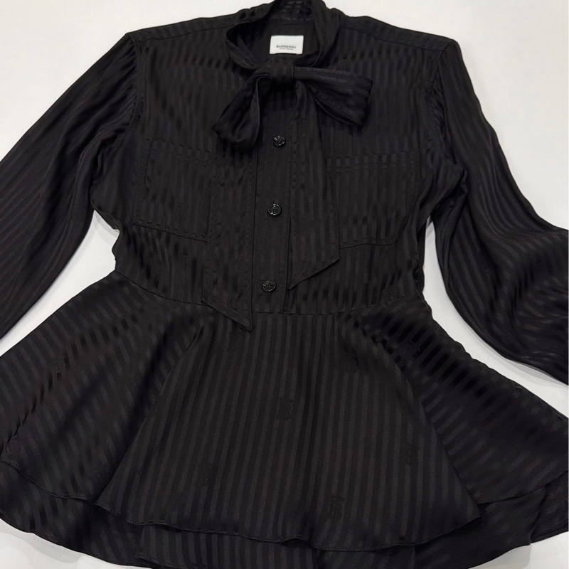 BURBERRY 新標 滿版TB 直條紋桑蠶絲上衣-7