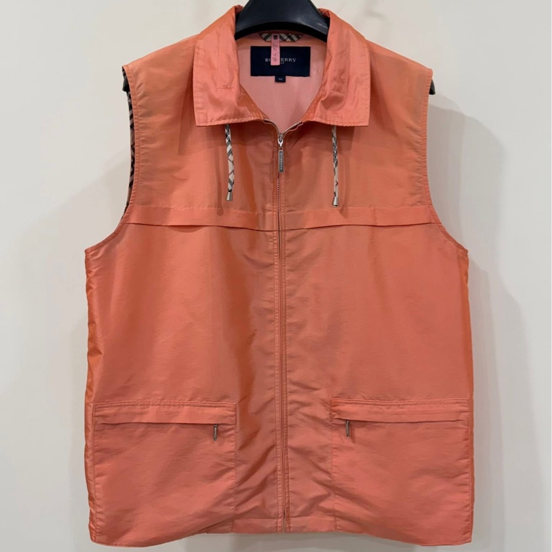 BURBERRY 倫敦 鮭魚粉色格紋抽繩薄款背心-1