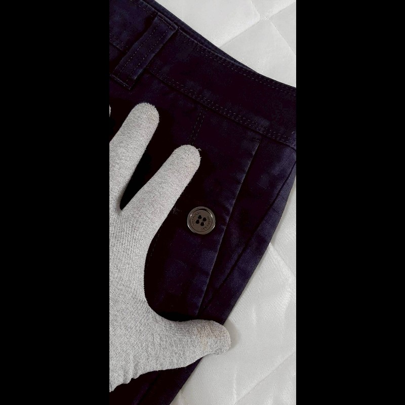 （日本製MIJ）BURBERRY 博柏利 LONDON 女深藍華夫格彈性休閒褲42號-4