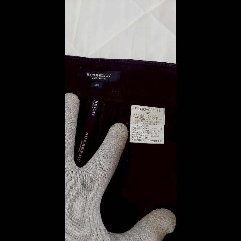 （日本製MIJ）BURBERRY 博柏利 LONDON 女深藍華夫格彈性休閒褲42號-7