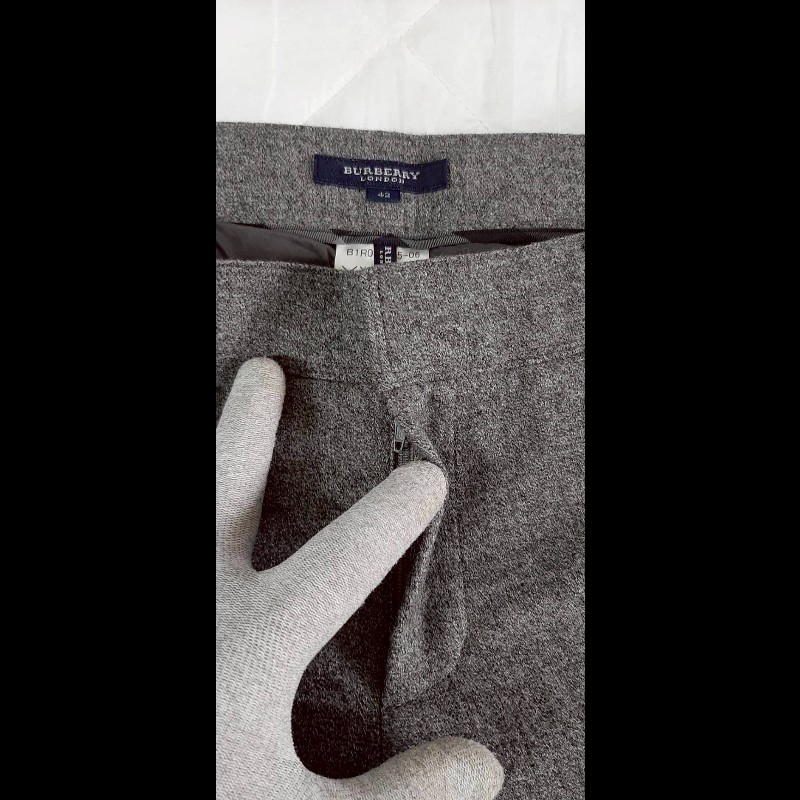 （日本製MIJ）BURBERRY 博柏利 LONDON 女灰色混羊毛休閒長褲42號-5