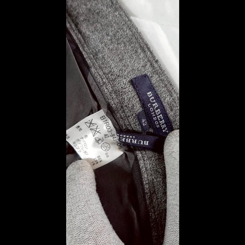 （日本製MIJ）BURBERRY 博柏利 LONDON 女灰色混羊毛休閒長褲42號-7