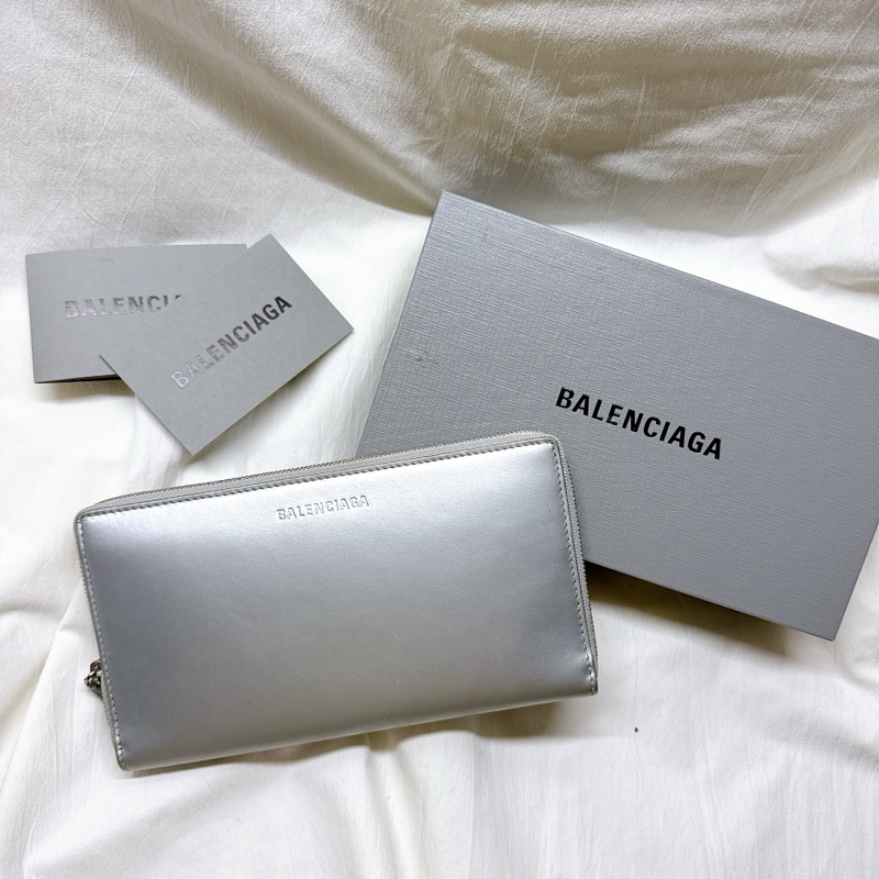 二手正品Balenciaga巴黎世家ESSENTIAL 基本款銀色拉鍊長夾 巴黎世家長夾 巴黎世家皮夾 巴黎世家錢包-5