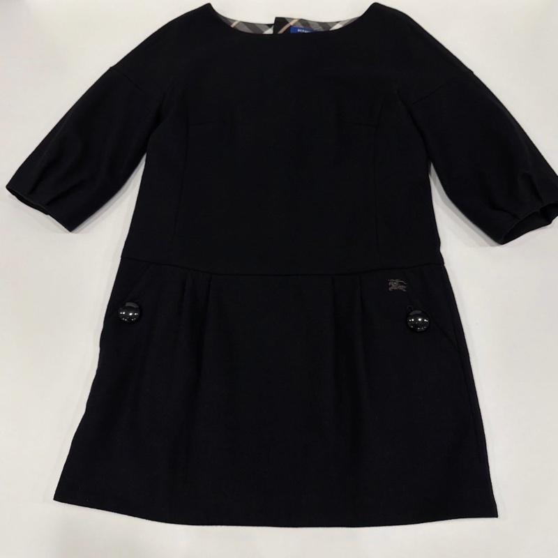 BURBERRY 大鈕扣口袋毛料戰馬洋裝黑色-6